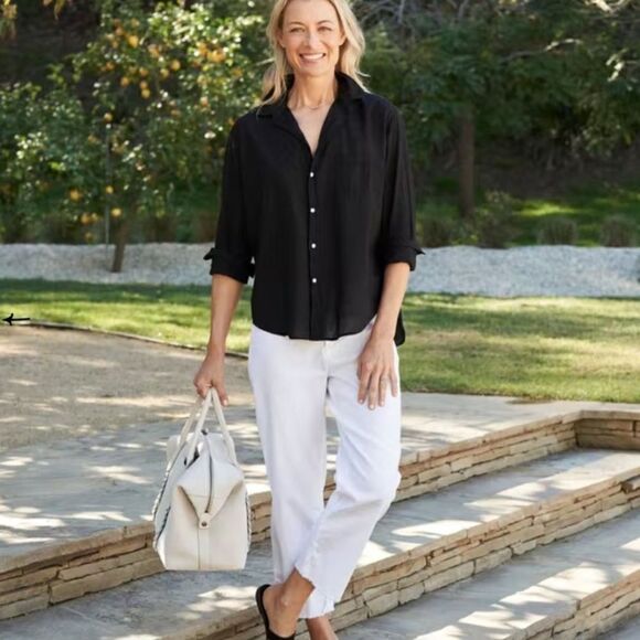 Frank & Eileen Barry Cotton Voile Button Up Black XXS - Picture 2 of 7